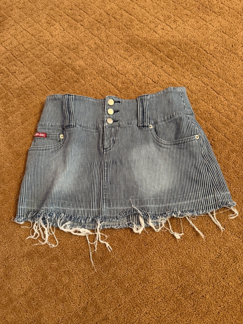 Roommates Blue Striped Denim Mini Skirt with Frayed Hem Womens size 7